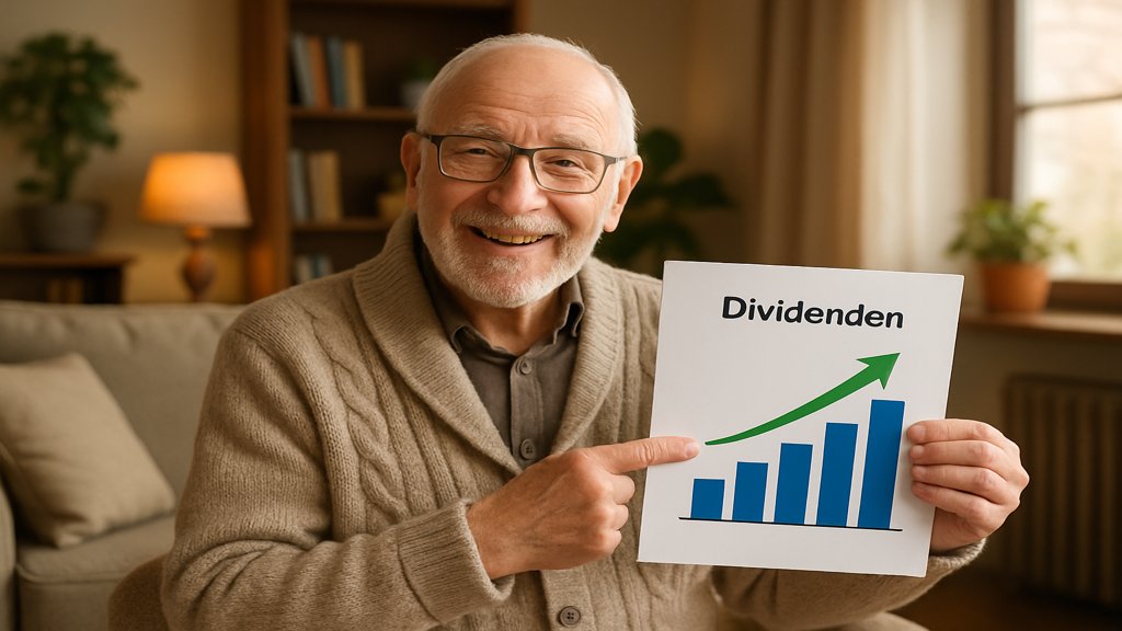 Ein Mann zeigt auf eine Grafik, die das Dividendenwachstum darstellt.