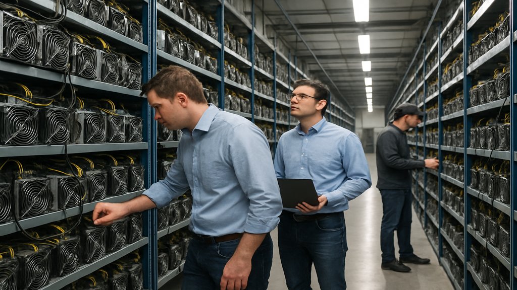 Ein Rechenzentrum mit Mining-Geräten, das Proof of Work symbolisiert.