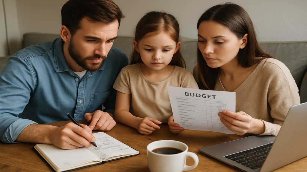 Eine Familie, die gemeinsam ihr Budget plant, um sich gegen Inflation abzusichern.