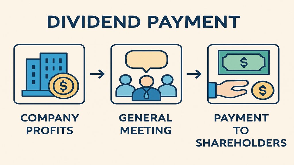 Eine Infografik, die den Ablauf der Dividendenzahlung darstellt.