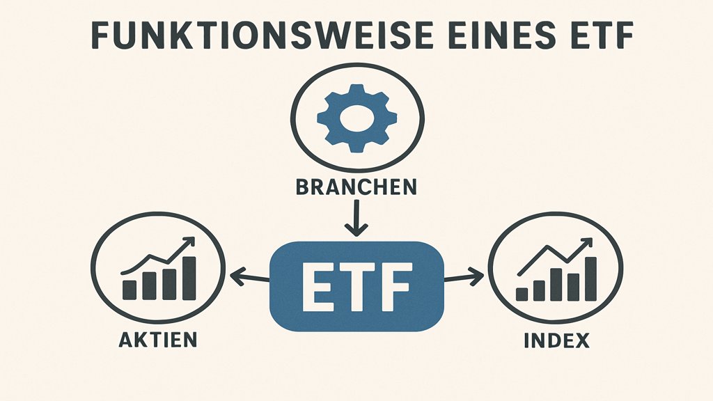 Eine Infografik, die die Funktionsweise eines ETFs erklärt.