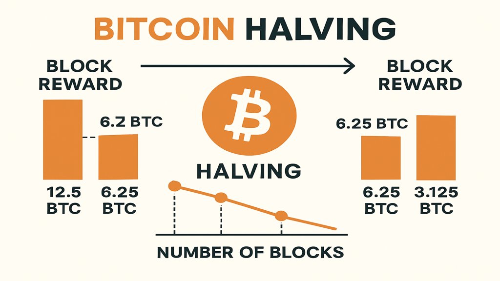 Eine Infografik zur Erklärung des Bitcoin Halving-Prozesses.