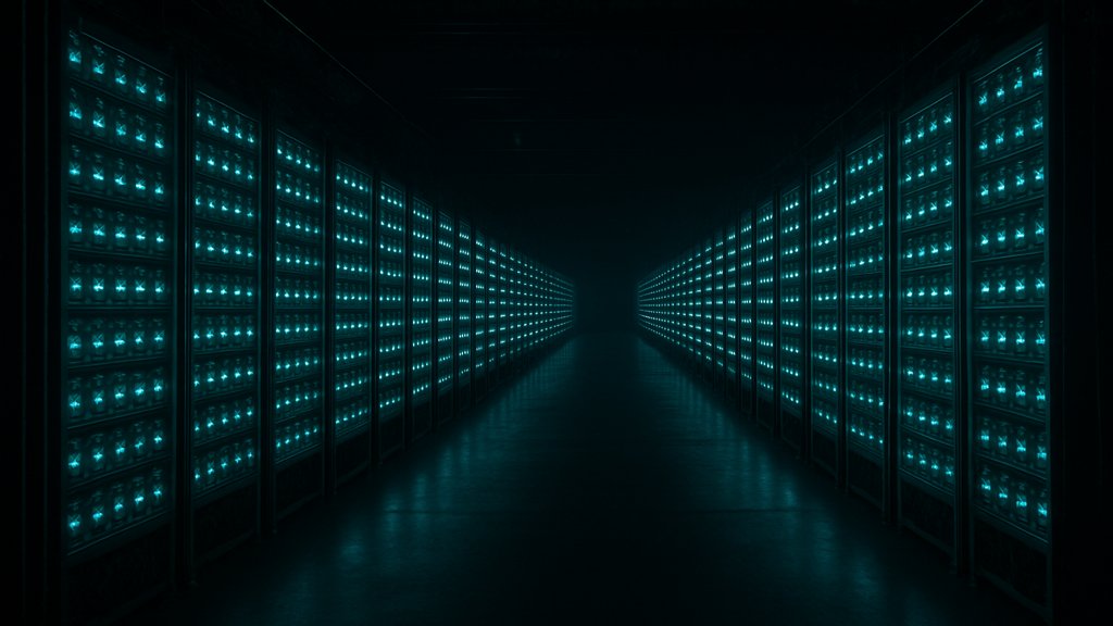 Eine Mining-Farm, die für Proof-of-Work-Blockchain-Systeme genutzt wird.