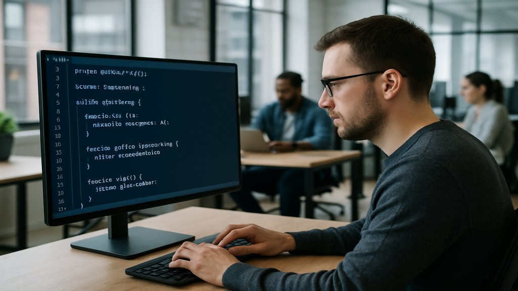 Entwickler schreibt Solidity-Code auf einem Laptop.
