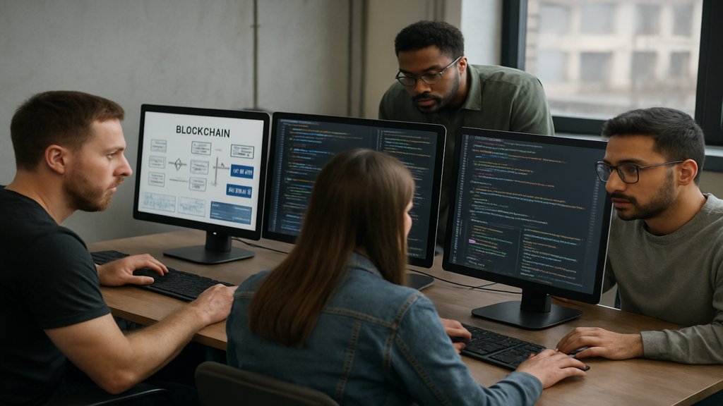 Entwicklerteam bei der Arbeit an Blockchain- und Layer 2 Technologien.