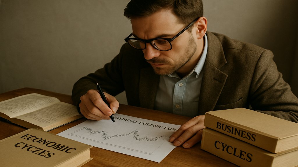 Forscher analysiert historische Wirtschaftsdaten zu Kondratieff Zyklen.