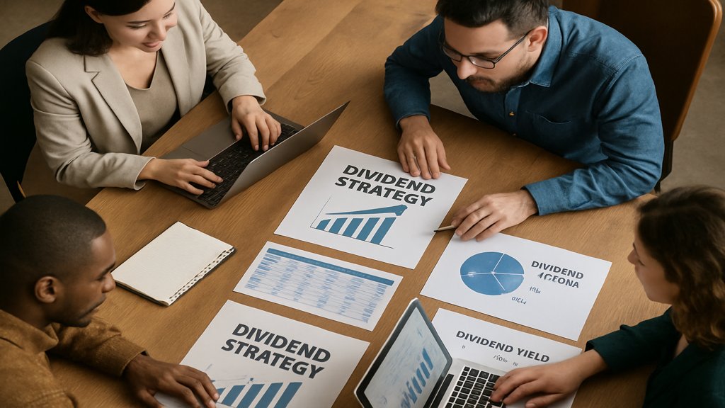 Gruppe plant Dividendenstrategie mit Kalender.