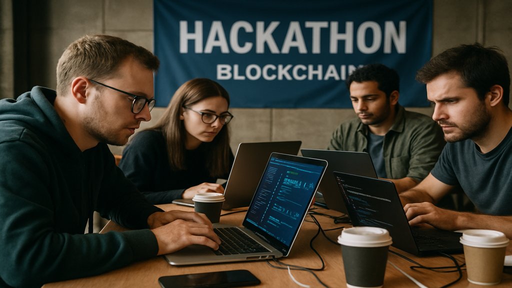 Hackathon mit Entwicklern, die an Blockchain-Projekten arbeiten.