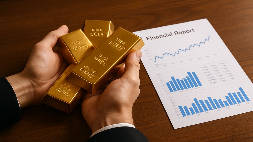 Hände halten Goldbarren als Symbol für Sachwerte und Inflationsschutz.