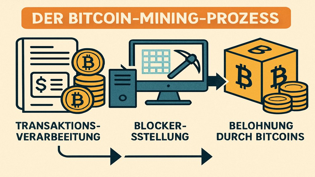 Infografik: Der Prozess des Bitcoin Minings erklärt.
