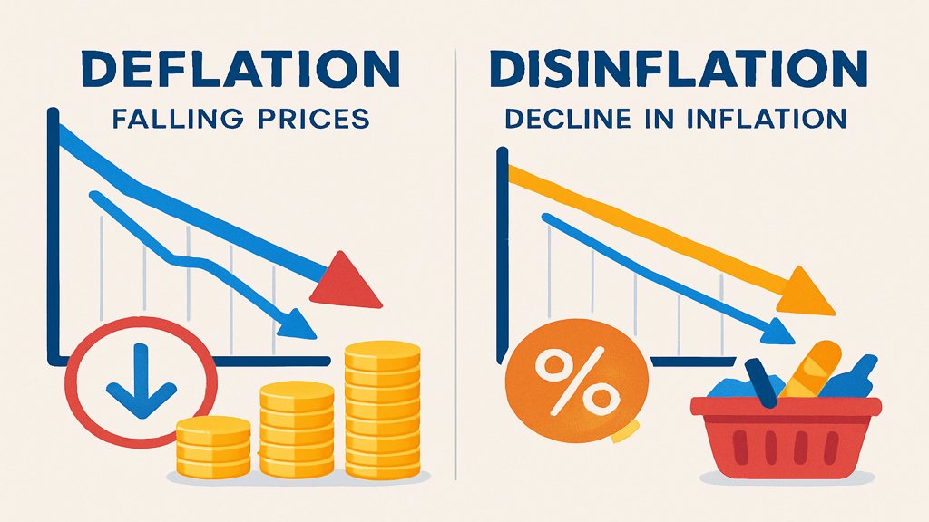 Infografik mit den Unterschieden zwischen Deflation und Disinflation.