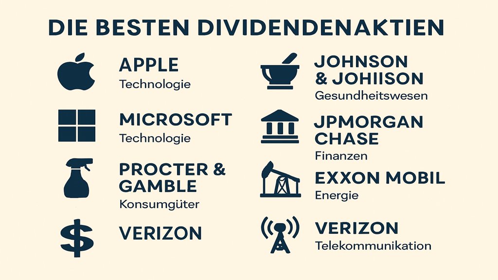 Infografik mit einer Übersicht über die besten Dividendenaktien.