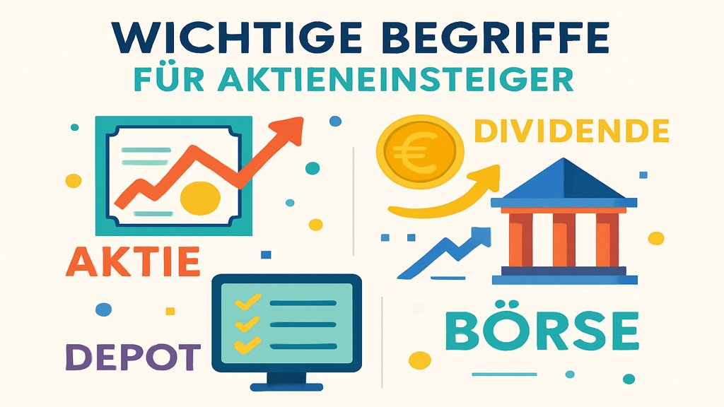 Infografik mit grundlegenden Begriffen für Aktien-Einsteiger.