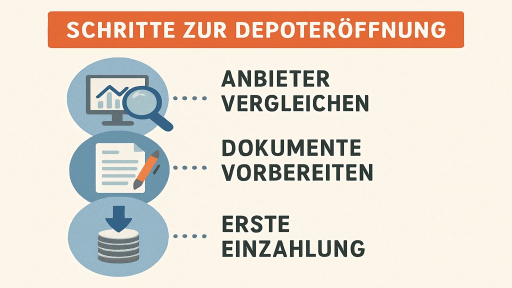 Infografik: Schritte zur Depoteröffnung für Anfänger.