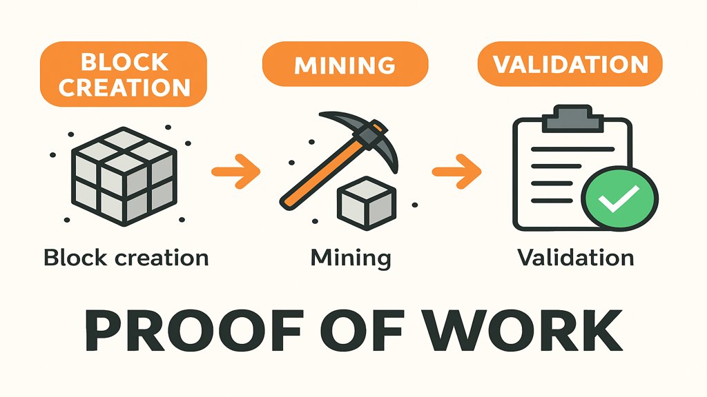 Infografik über den Proof-of-Work-Prozess.