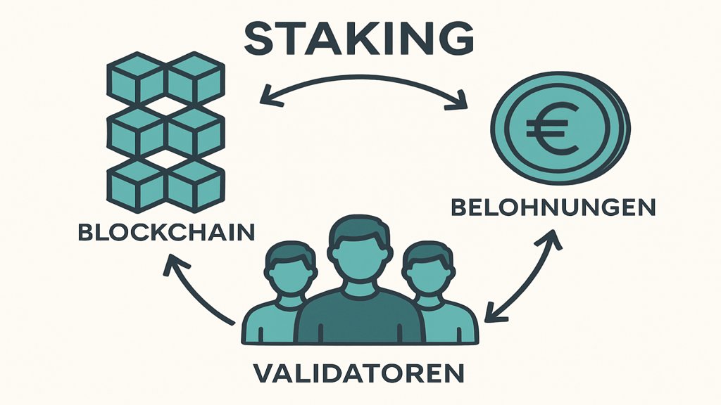 Infografik über den Prozess des Krypto-Stakings.