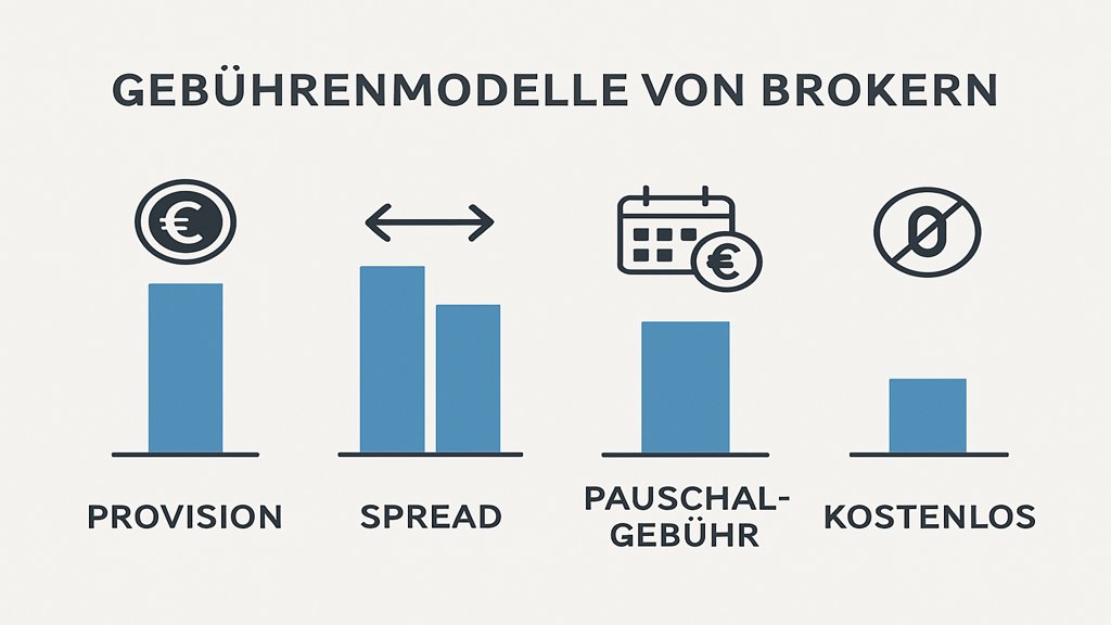 Infografik über die Gebührenmodelle von Brokern.