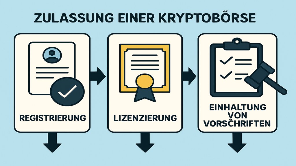 Infografik über die Schritte zur Zulassung einer Kryptobörse.
