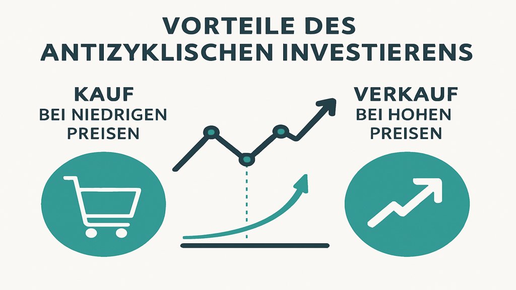 Infografik über die Vorteile des antizyklischen Investierens.