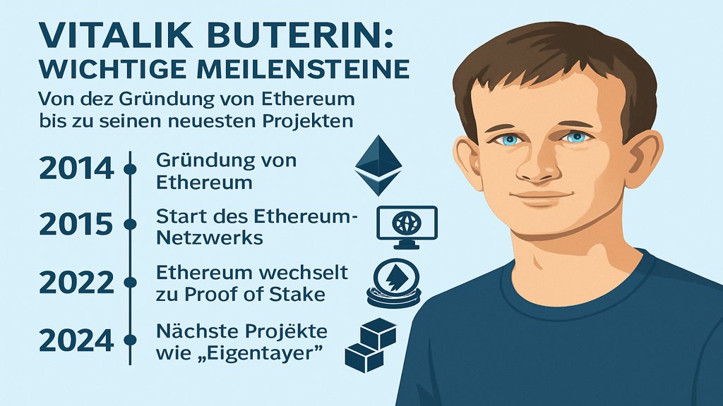 Infografik über Vitalik Buterins Karriere-Meilensteine.