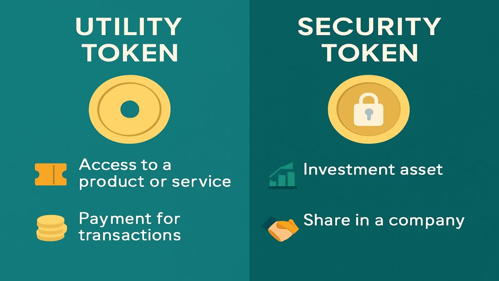 Infografik zu den Unterschieden zwischen Utility Token und Security Token.