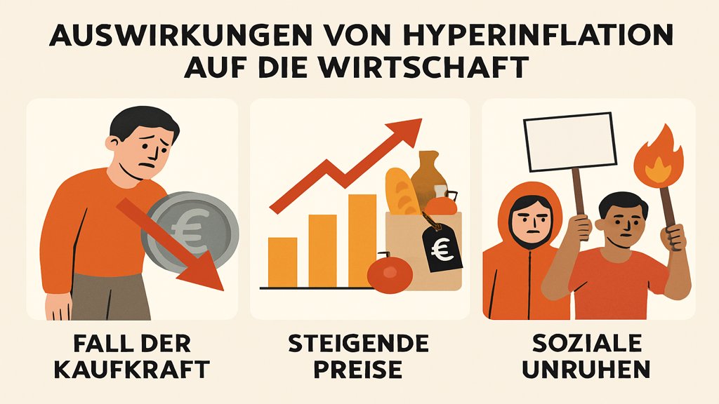 Infografik zu den wirtschaftlichen und gesellschaftlichen Auswirkungen von Hyperinflation.