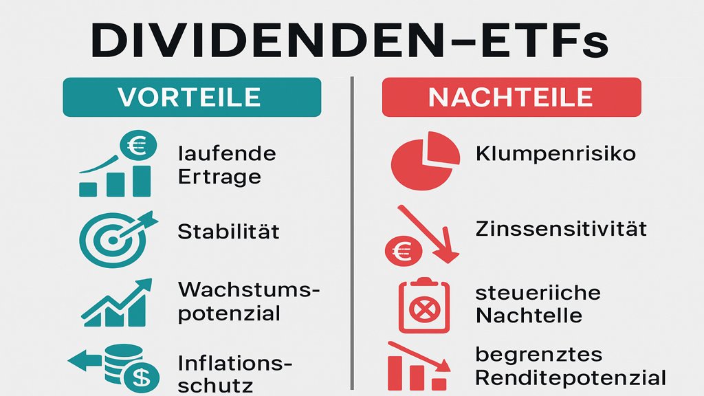 Infografik zu Vor- und Nachteilen von Dividenden ETFs.