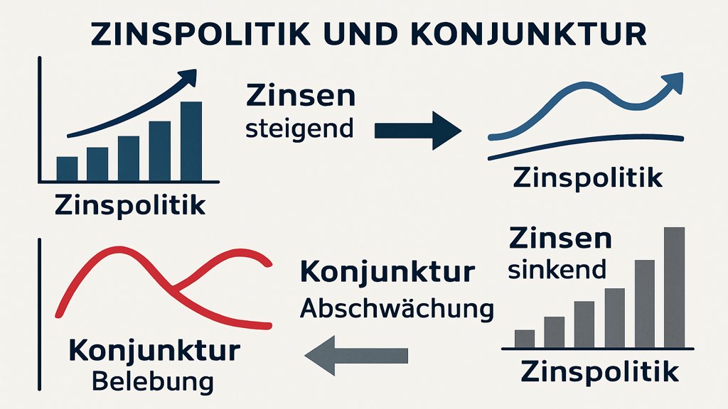 Infografik zur Beziehung zwischen Zinspolitik und Konjunktur.