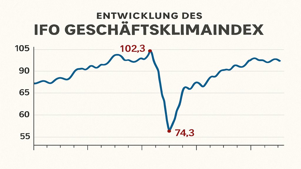 Infografik zur Entwicklung des Ifo Geschäftsklimaindex über die letzten Jahre.