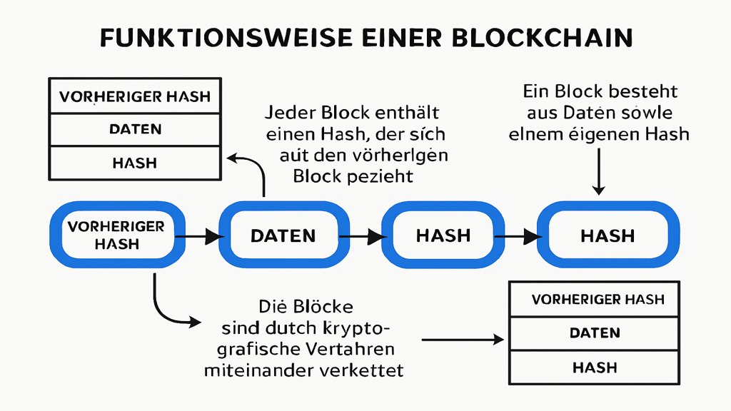 Infografik zur Funktionsweise der Blockchain.