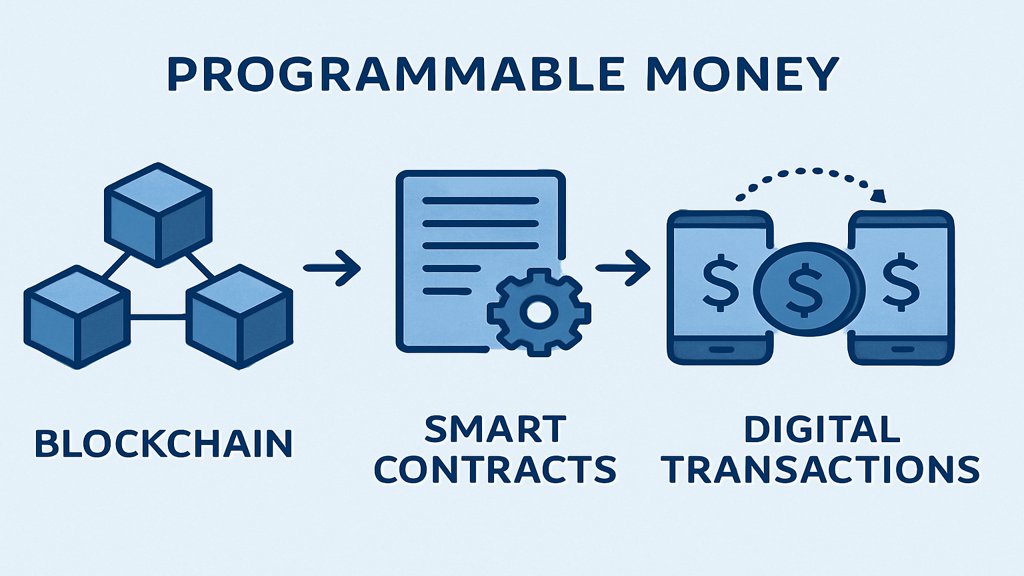 Infografik zur Funktionsweise von programmierbarem Geld.