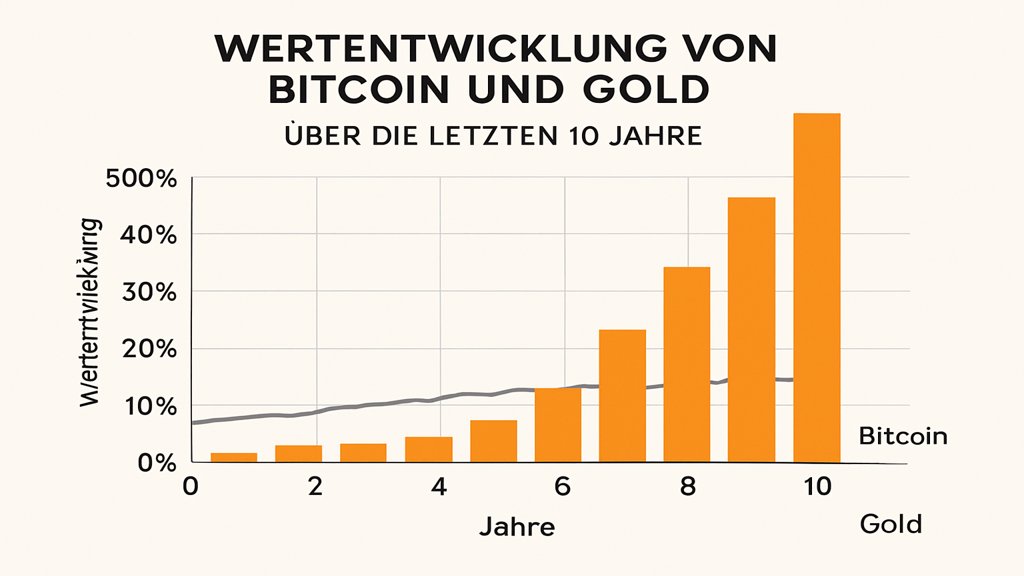 Infografik zur Wertentwicklung von Bitcoin und Gold im Vergleich.