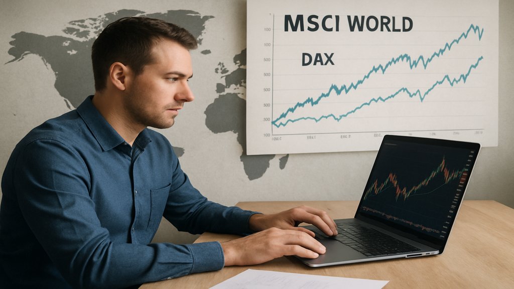 Mann analysiert Aktienkurse mit Fokus auf DAX und MSCI World.