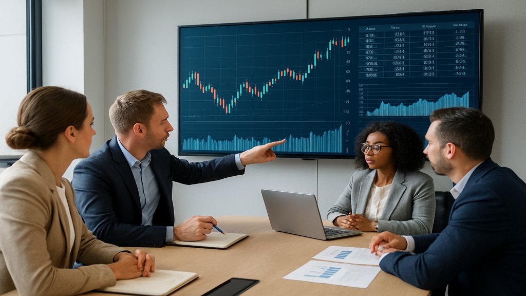 Menschen, die Finanzdaten auf einem Bildschirm analysieren.