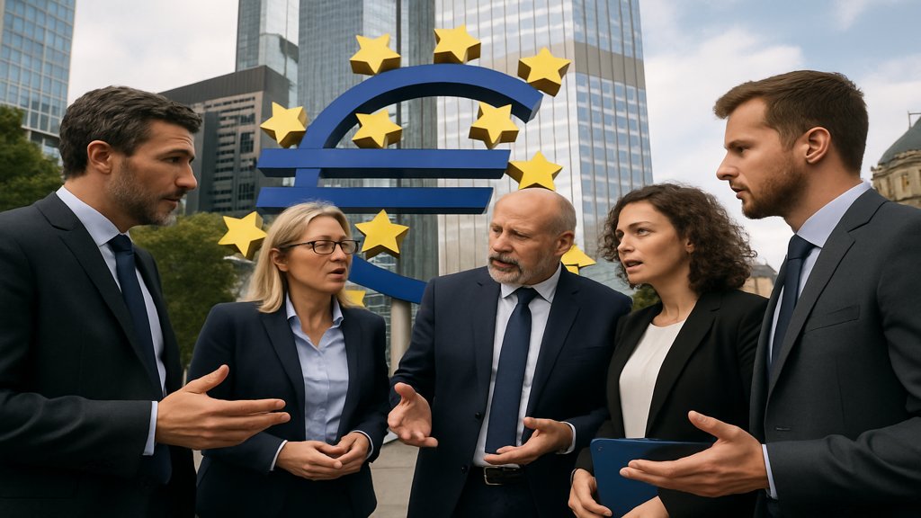 Menschen diskutieren über die Auswirkungen der EZB-Politik auf die Wirtschaft.