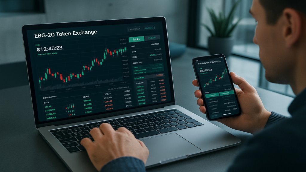 Menschen handeln ERC-20 Tokens auf einer Kryptowährungsbörse.