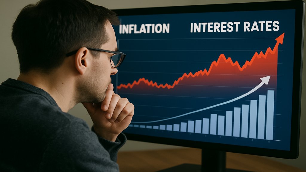 Person analysiert eine Grafik zu Inflation und Zinssätzen.