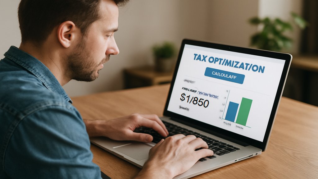 Person nutzt ein Online-Tool zur Steueroptimierung.