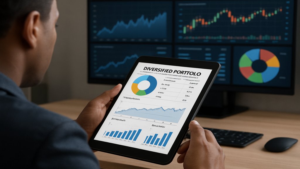 Person überprüft ein diversifiziertes Portfolio auf einem Tablet.