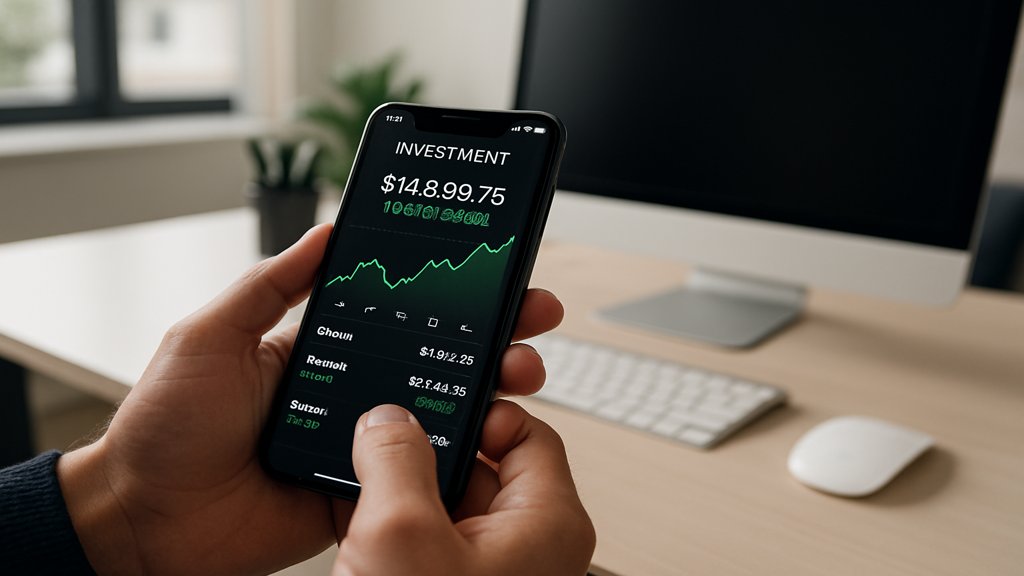 Person überprüft eine Investment-App auf einem Smartphone.