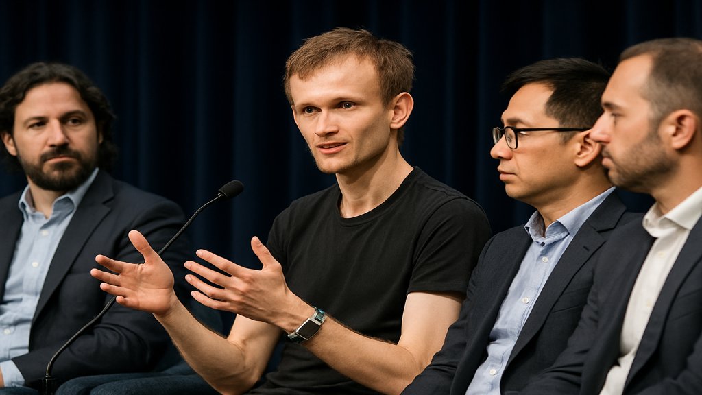 Vitalik Buterin bei einer Podiumsdiskussion über Blockchain.