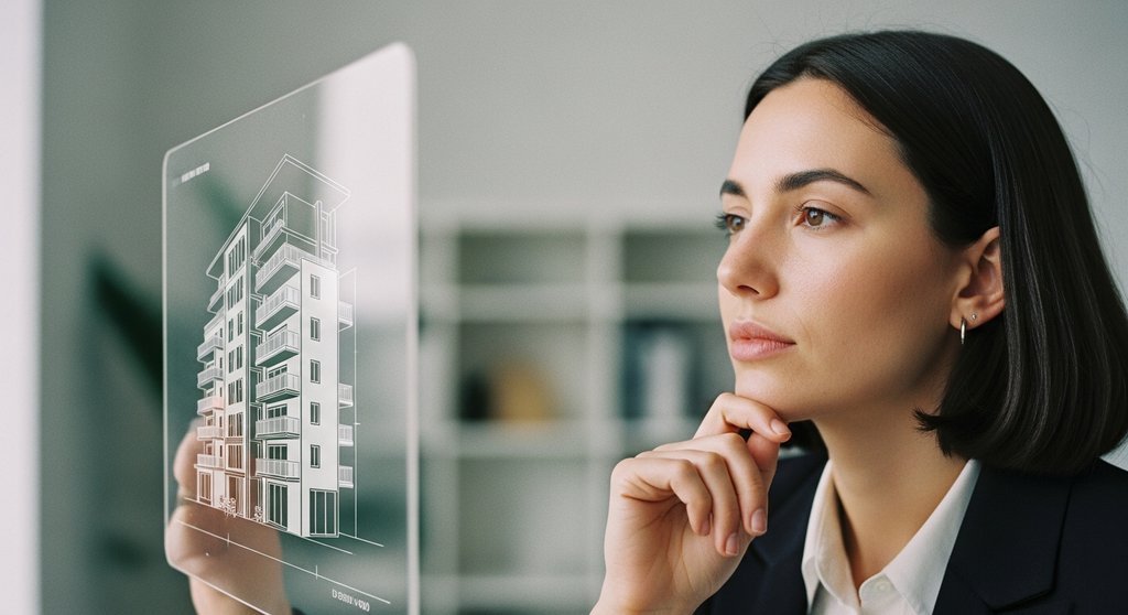 Ein Anleger prüft ein Bauprojekt für ein Crowdinvesting in Immobilien auf einem Tablet.