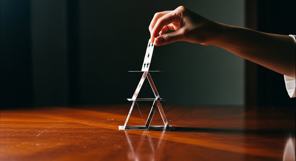 Ein aus Spielkarten gebautes Haus symbolisiert die Risiken eines Immobilieninvestments.