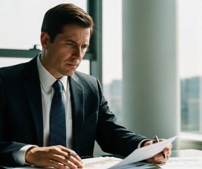 Ein Compliance-Beauftragter prüft Dokumente im Rahmen von Maßnahmen zur Geldwäscheprävention.