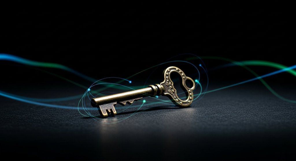 Ein einzelner, goldener Schlüssel, der einen Private Key symbolisiert und die Kontrolle über Krypto-Assets darstellt.