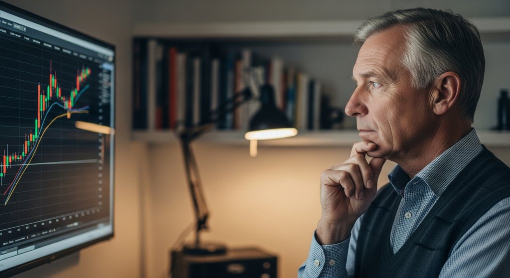 Ein erfahrener Anleger analysiert die Kursentwicklung von Anleihen auf einem Bildschirm.