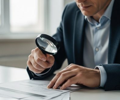 Ein Finanzexperte prüft ein Dokument gemäß den Anforderungen des Geldwäschegesetzes.