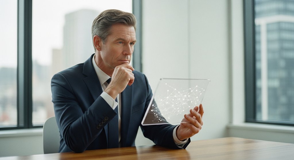 Ein Geschäftsmann prüft am Schreibtisch die Anforderungen des Transparenzregisters nach GwG.
