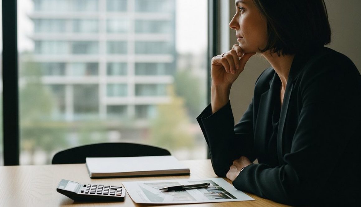 Ein Investor sitzt am Tisch und nutzt einen Taschenrechner, um die Mietrendite einer Immobilie zu berechnen.