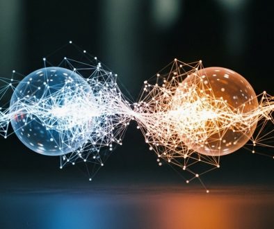 Ein leuchtendes Netzwerk symbolisiert die Funktionsweise eines Automated Market Makers im DeFi-Bereich.